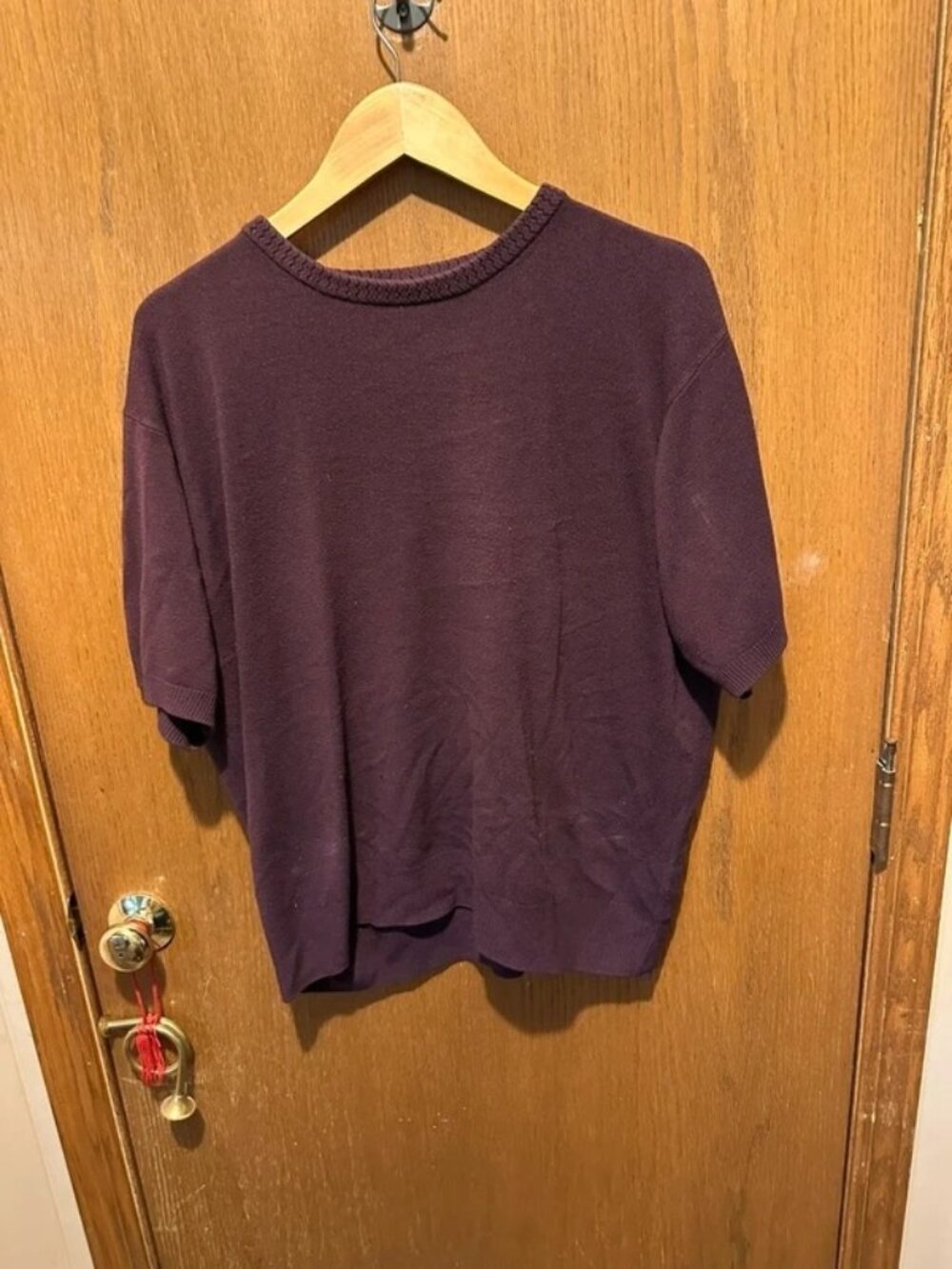 Sag Harbor Woman Vintage Short Sleeve Sweater Top XL Deep Plum Purple